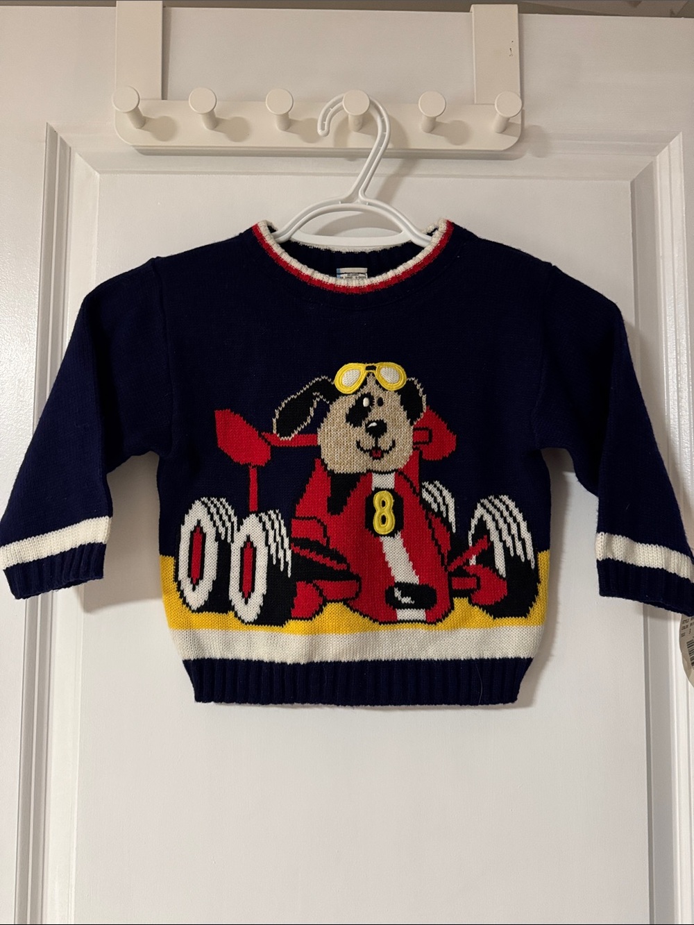 VTG 80s 90s Carter's Toddler Race Car Puppy Knit Sweater NOS NWT Deadstock 3T